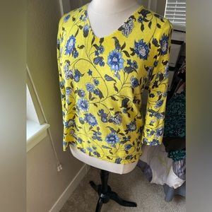 Talbots Yellow with Blue Floral Design Sweater